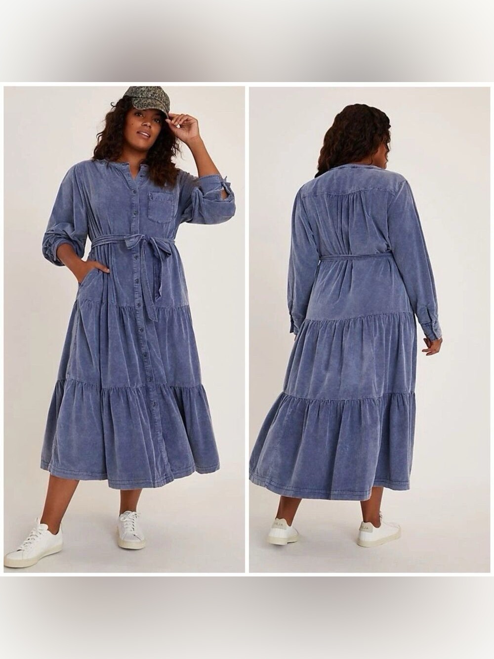 Anthropologie Pilcro Marta Tiered Corduroy Midi Dress Tie Waist Size 1X NWT